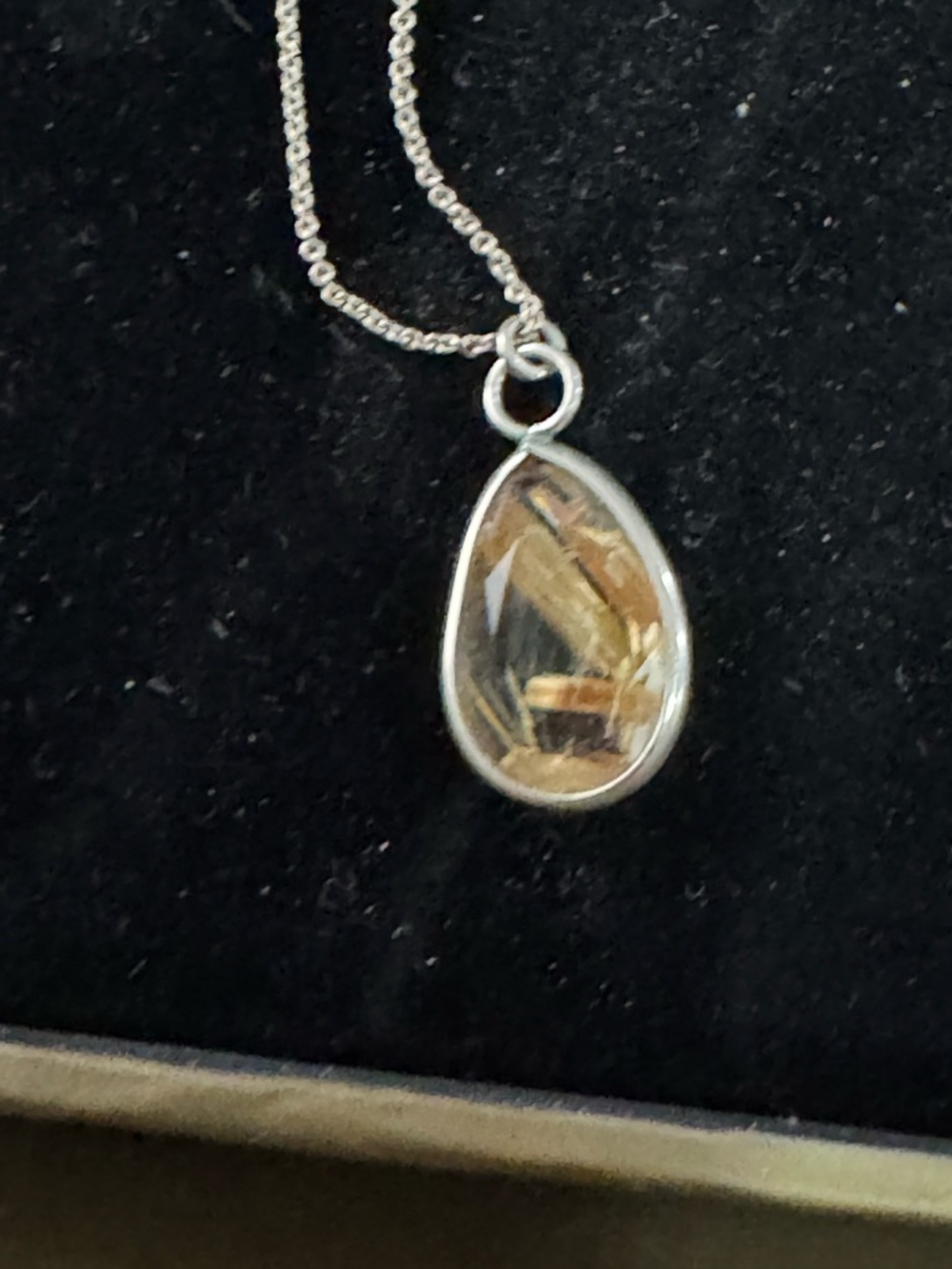 Phoenix Roze Rutilated Quartz pear shape sterling silver necklace NIB